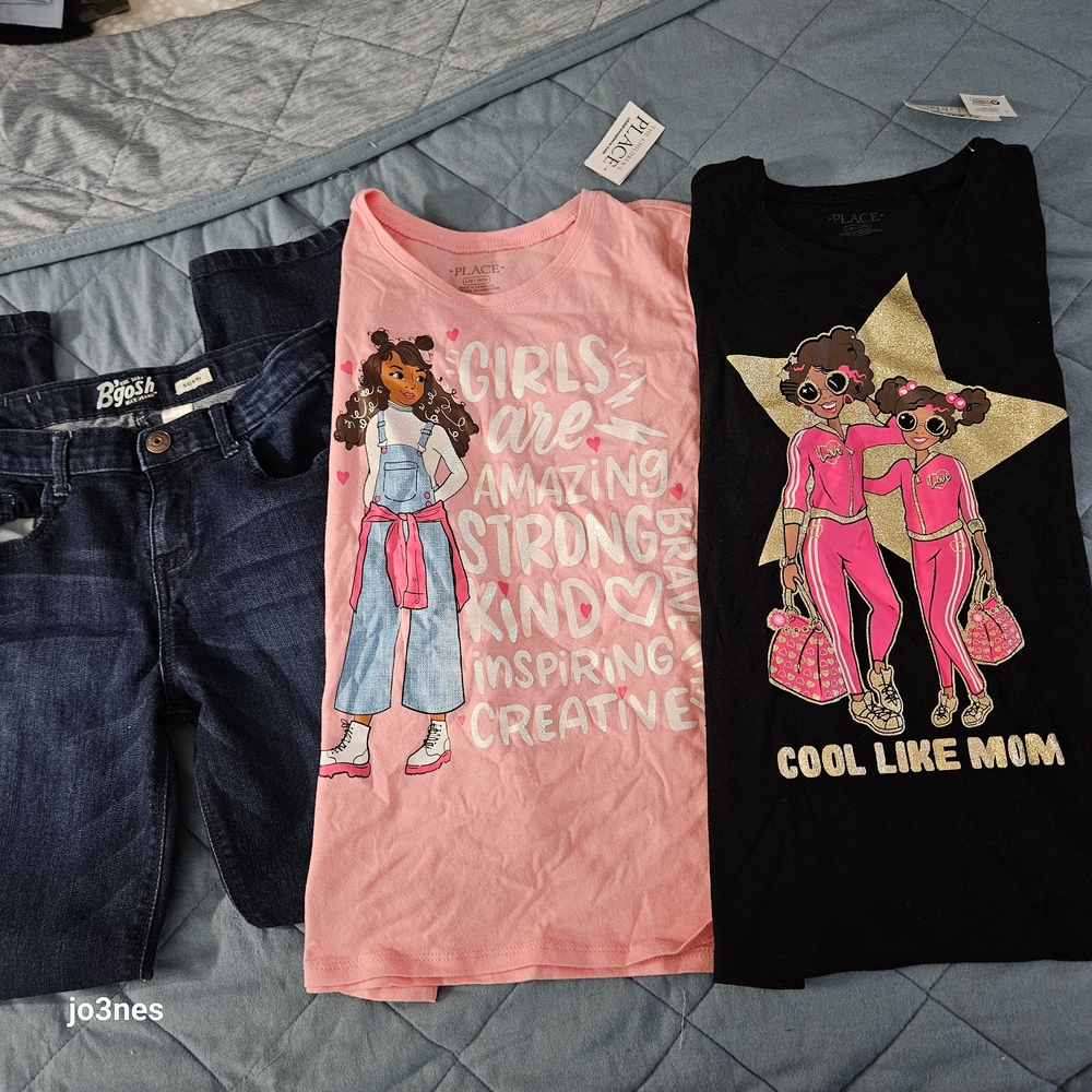 Osh Kosh, Childrens Place Girls Graphic T-Shirts and Jeans Set